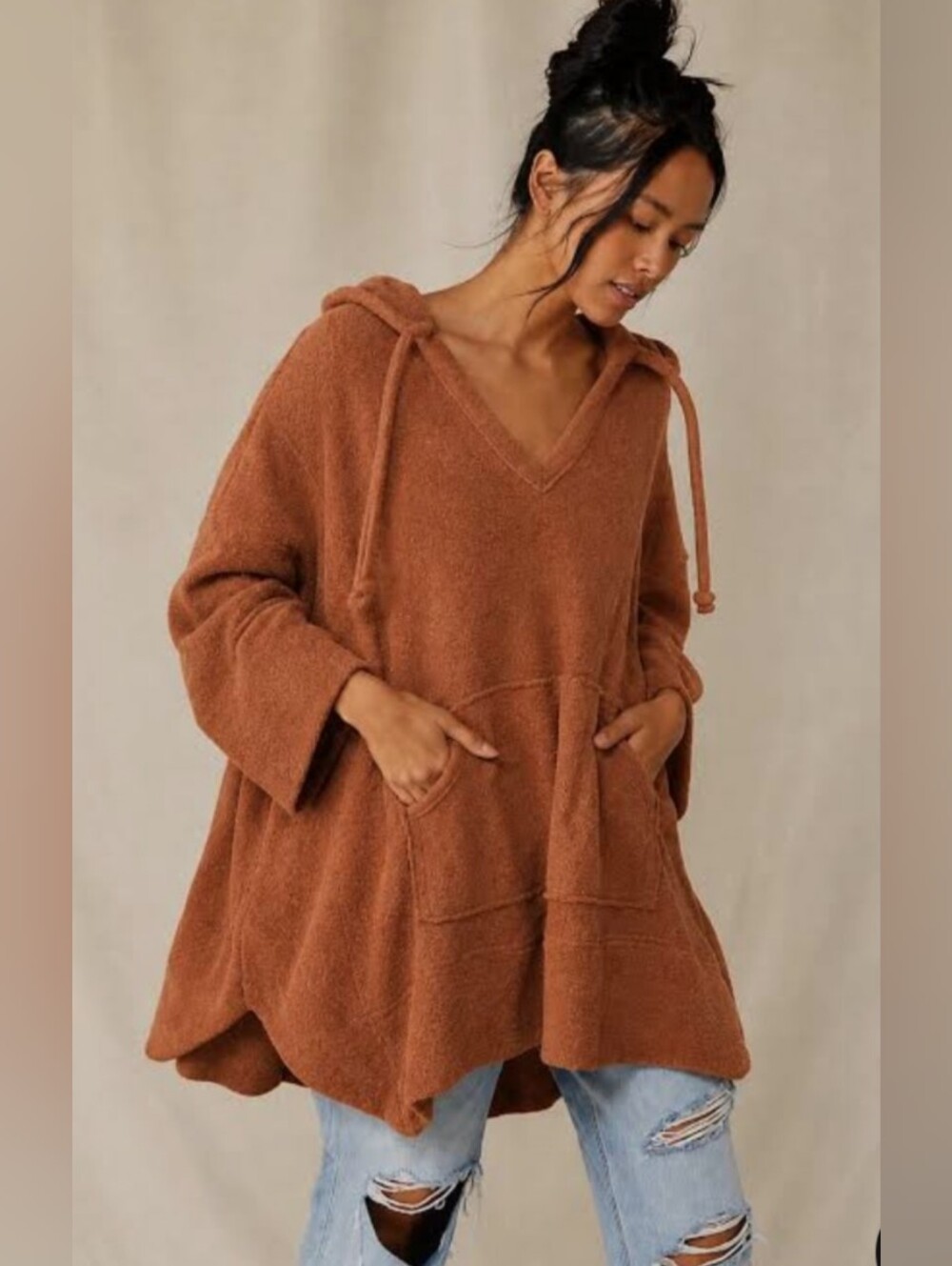 Free People Beach Cozy V-Neck Hooded Terry Sweater Cover Up XS/S
